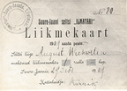 "Ilmatari" seltsi liikmekaart 1909.a