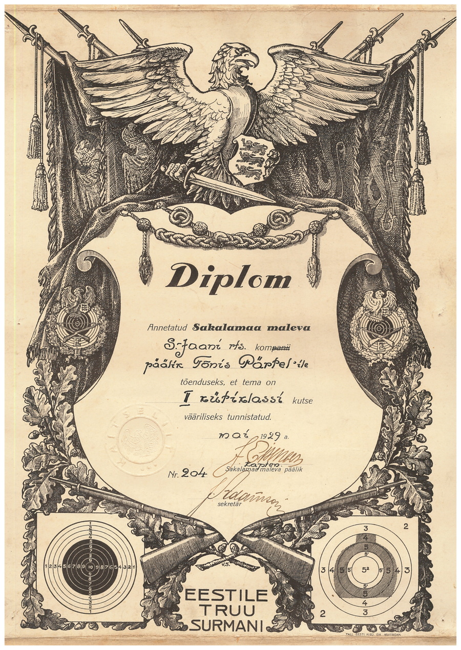 1929.a Tõnis Pärteli diplom
